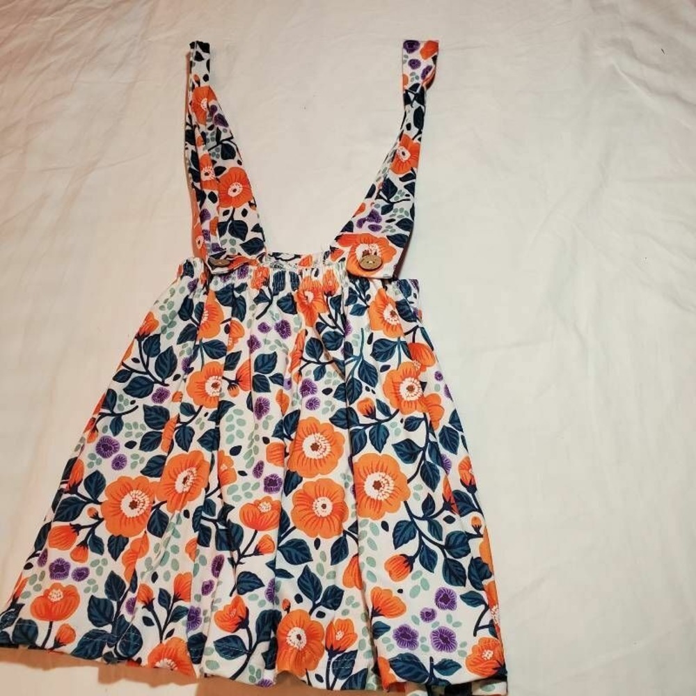 Girls Jumper Dress White Orange Floral Stretch Sleeveless Buttons Overalls 3XL/8